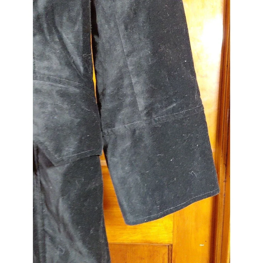 Newport News SP Petite Black Velvet Velour Double Breasted Maxi Trench Coat - Picture 4 of 11